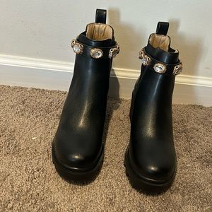 Steve Madden Amulet Jewel Embellished Chunky Block Heel Combat Platform Booties